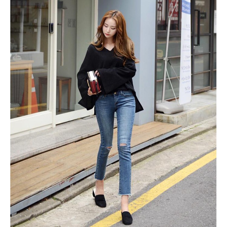 TE6520YZS Nuovo stile top in maglia a tromba, maniche lunghe e spacco-1