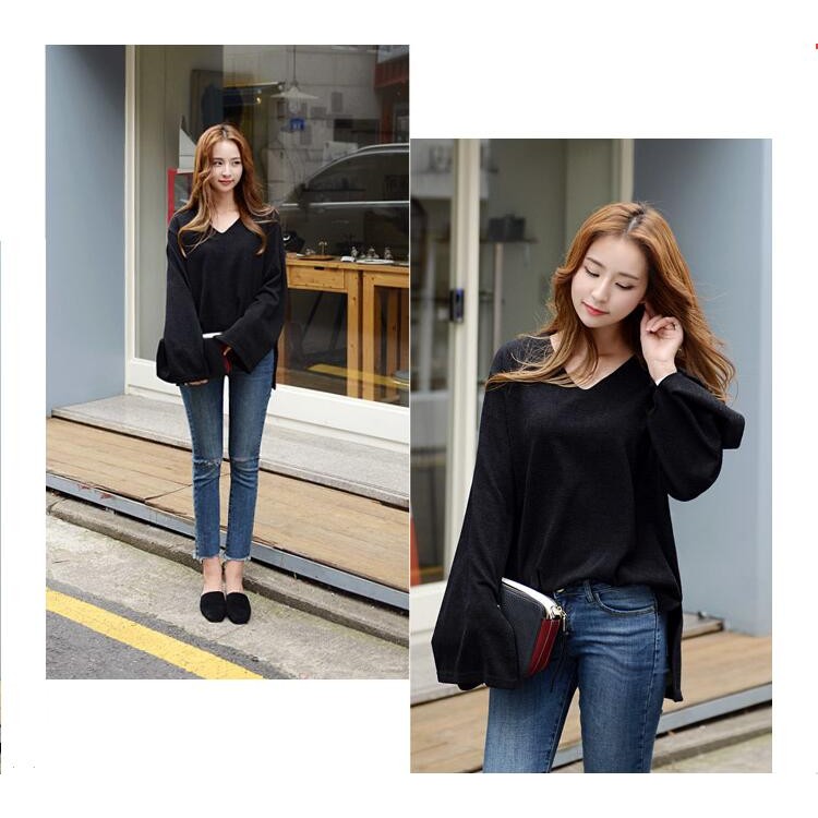 TE6520YZS Nuovo stile top in maglia a tromba, maniche lunghe e spacco-2