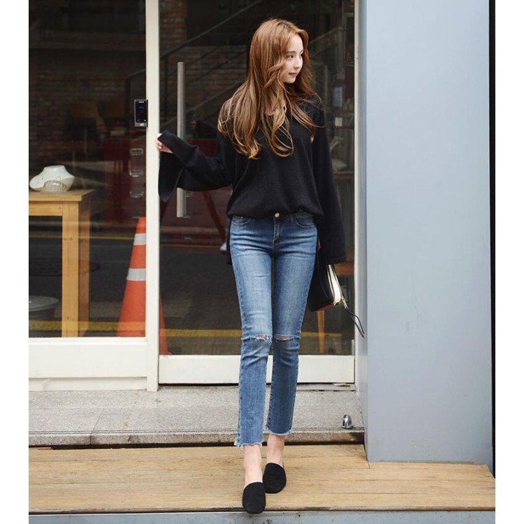 TE6520YZS Nuovo stile top in maglia a tromba, maniche lunghe e spacco-3