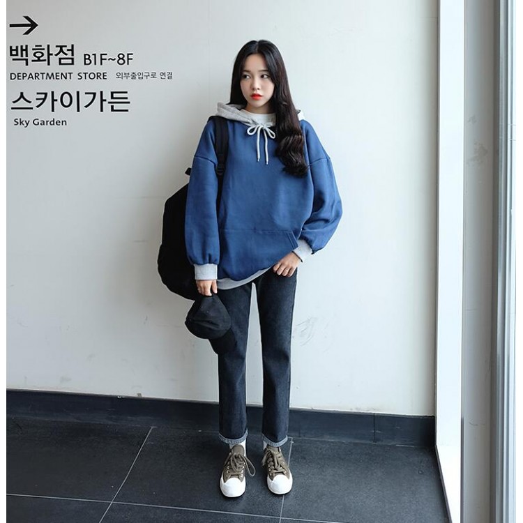 TE6528YZS Felpa con cappuccio casual in colore contract con maniche a pipistrello-5