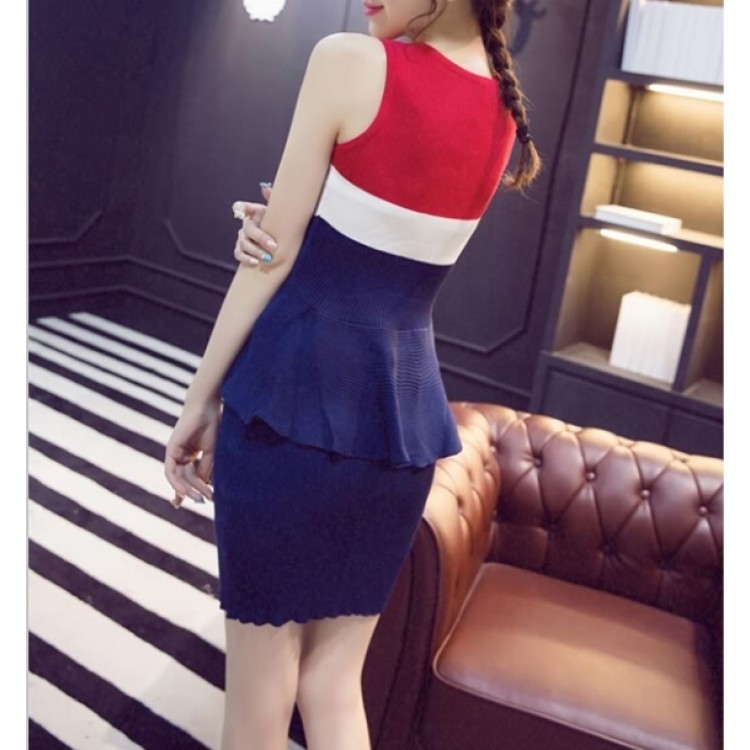 TE779HNW Abito finto in due pezzi alla moda europea con balze e fianchi stretti-2