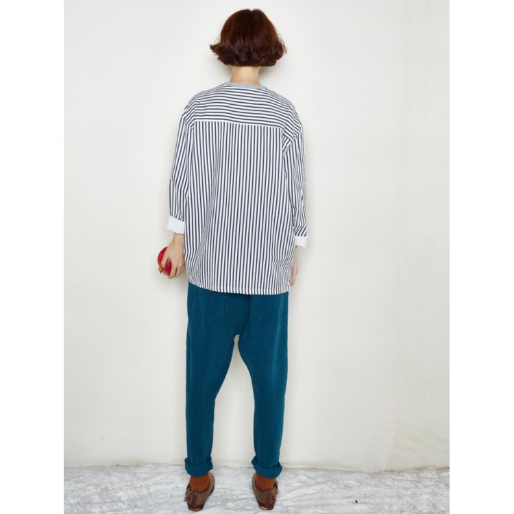 TE6534YZS Felpa pullover girocollo con impunture a righe-1