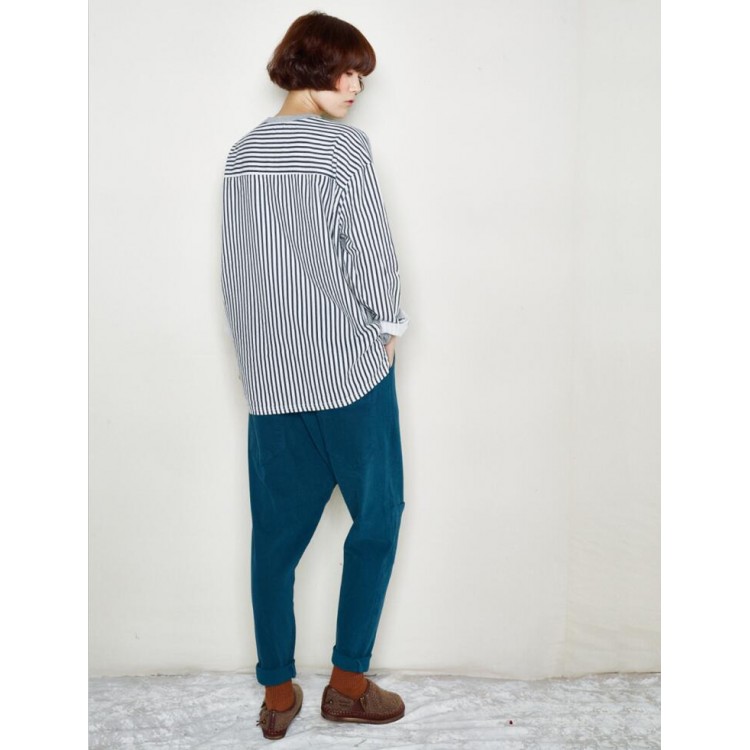 TE6534YZS Felpa pullover girocollo con impunture a righe-2