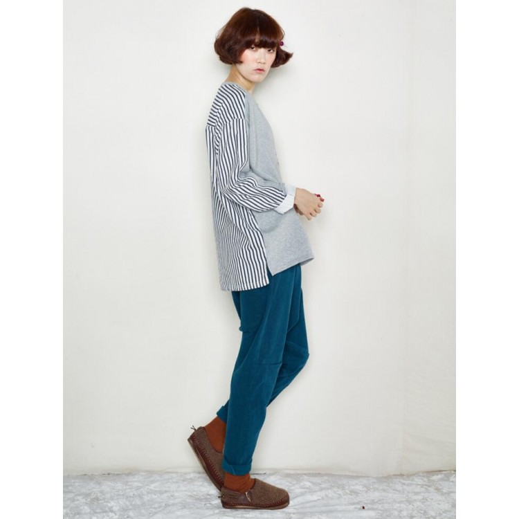 TE6534YZS Felpa pullover girocollo con impunture a righe-3