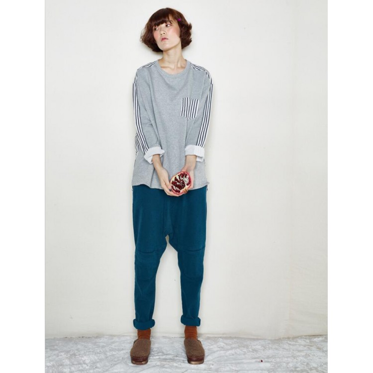 TE6534YZS Felpa pullover girocollo con impunture a righe-4