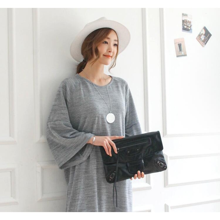 TE6552YZS Maxi abito casual ampio con orlo a fessura-2