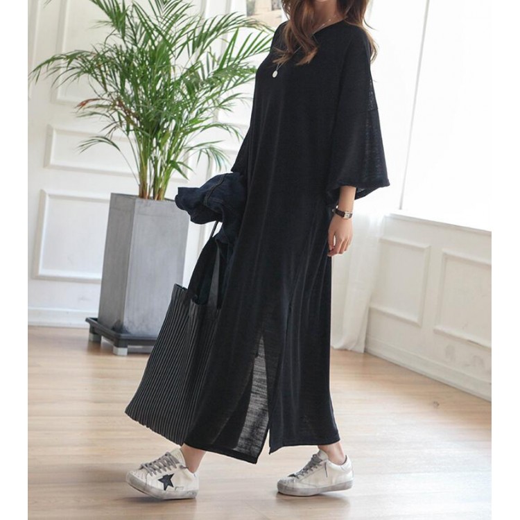 TE6552YZS Maxi abito casual ampio con orlo a fessura-8