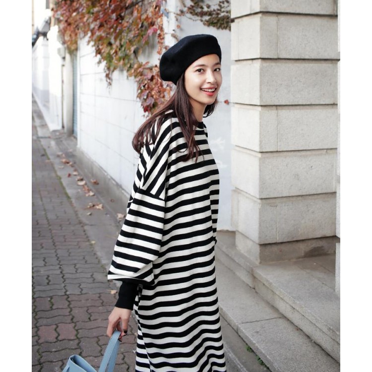 TE6554YZS Maxi abito con spacco a maniche lunghe alla moda primaverile-1