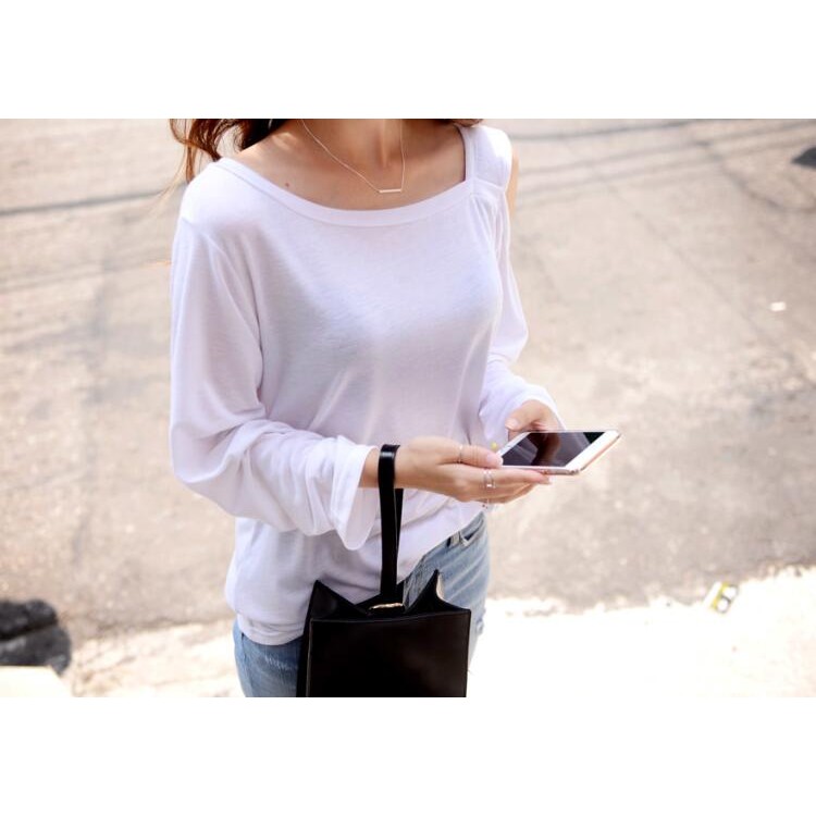 TE6555YZS T-shirt sexy a maniche lunghe color caramello con un lato e spalle scoperte-8