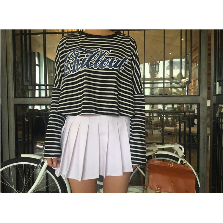 TE6558YZS T-shirt con maniche a pipistrello con stampa di lettere a strisce di grandi dimensioni alla moda coreana-1