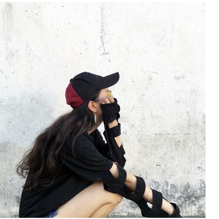 TE6559YZS T-shirt ampia a maniche lunghe con buchi street fashion-1