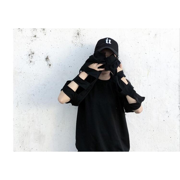 TE6559YZS T-shirt ampia a maniche lunghe con buchi street fashion-2