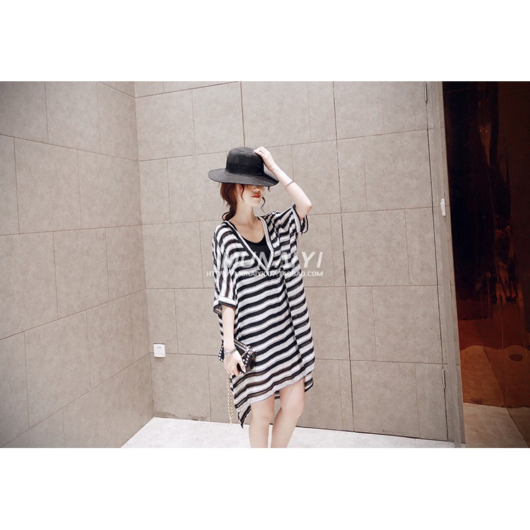 TE6603HPG Abito premaman in due pezzi di nuova moda coreana con scollo a V e strisce sottili-2