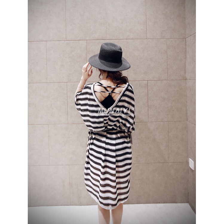 TE6603HPG Abito premaman in due pezzi di nuova moda coreana con scollo a V e strisce sottili-5