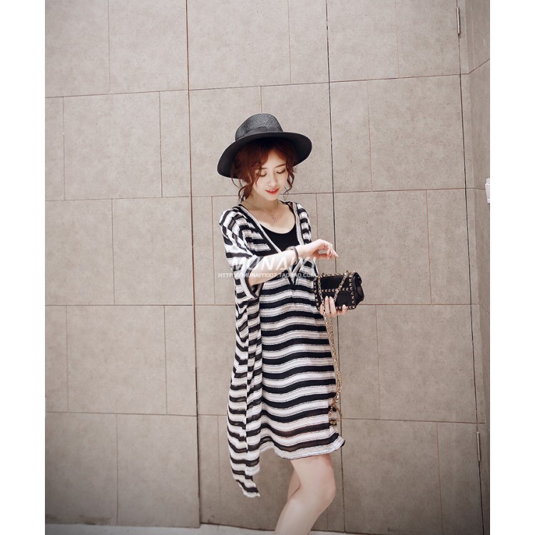 TE6603HPG Abito premaman in due pezzi di nuova moda coreana con scollo a V e strisce sottili-6