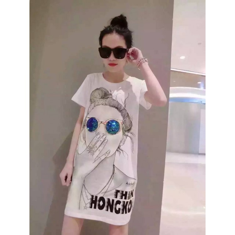 TE6605HXFS Abito t-shirt con stampa occhiali da ragazza con paillettes-3