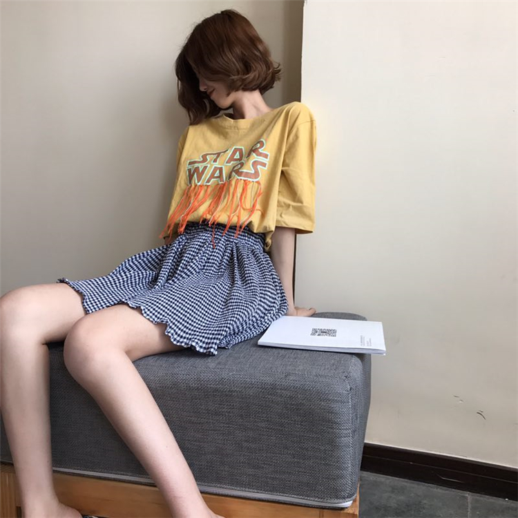 TE6625SEEME Gonna bouffant sottile a traliccio in vita impero-5