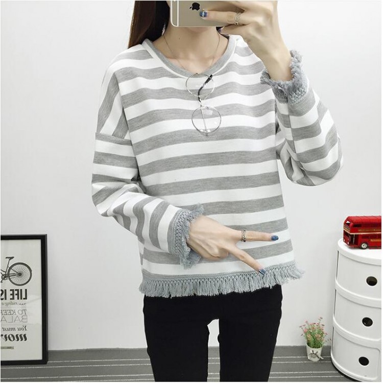 TE6640BYZJ T-shirt a maniche lunghe stile preppy a righe joker moda coreana-1