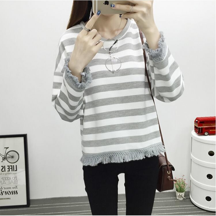 TE6640BYZJ T-shirt a maniche lunghe stile preppy a righe joker moda coreana-2