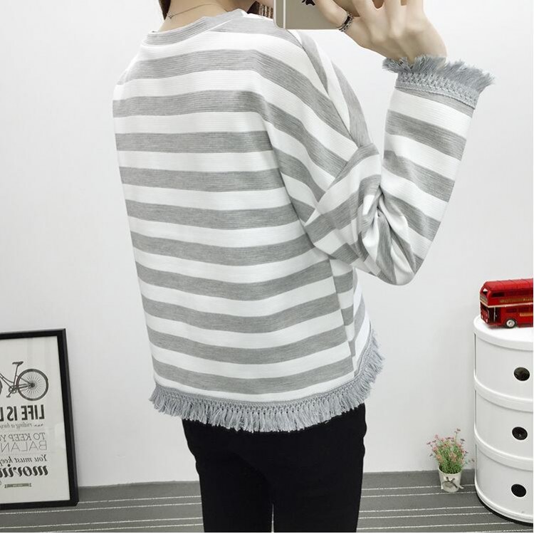 TE6640BYZJ T-shirt a maniche lunghe stile preppy a righe joker moda coreana-3