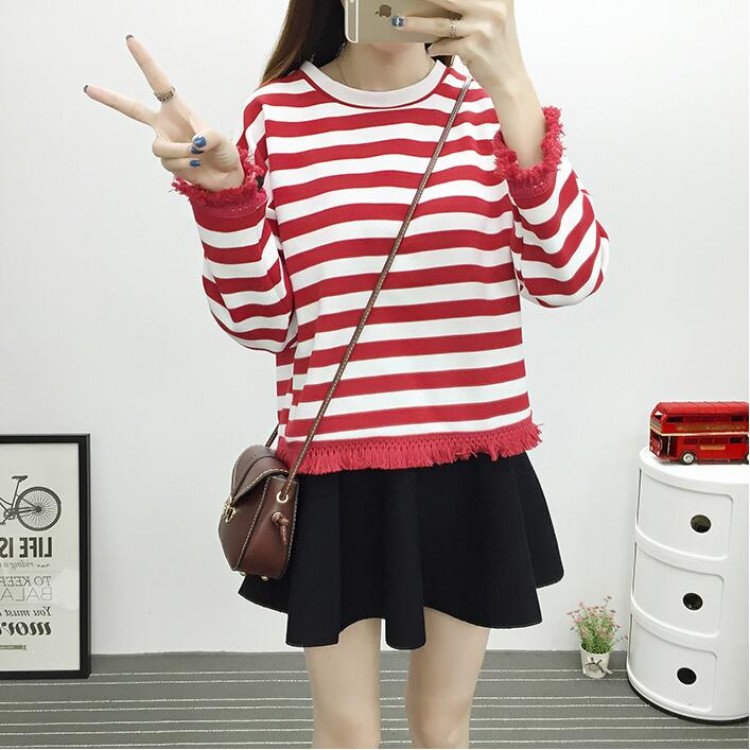 TE6640BYZJ T-shirt a maniche lunghe stile preppy a righe joker moda coreana-8