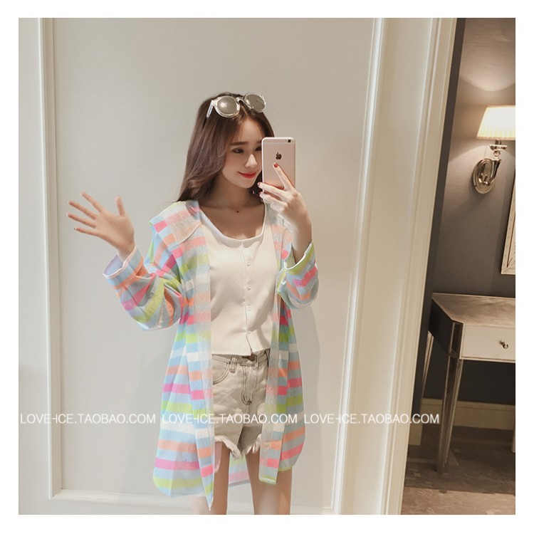 TE6742YRYY Cappotto con protezione solare a righe colorate, sciolto e alla moda-4