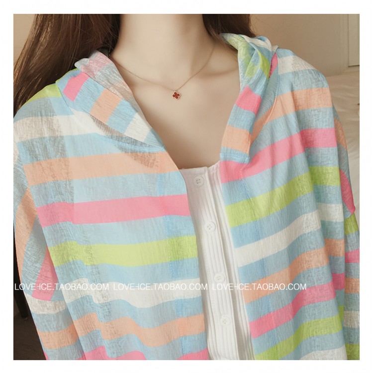 TE6742YRYY Cappotto con protezione solare a righe colorate, sciolto e alla moda-7