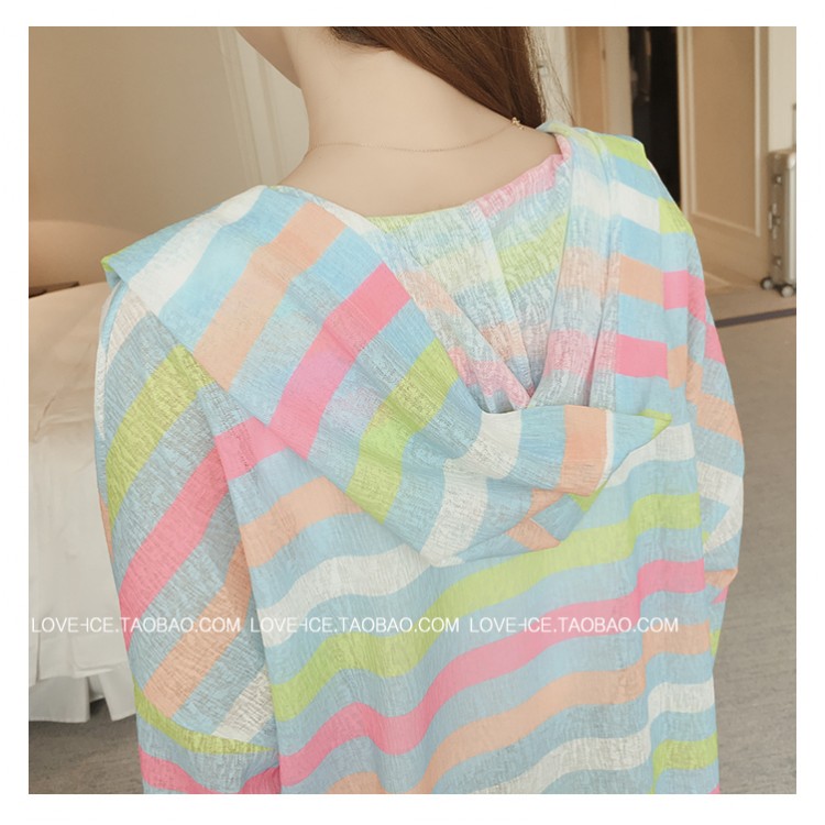 TE6742YRYY Cappotto con protezione solare a righe colorate, sciolto e alla moda-8