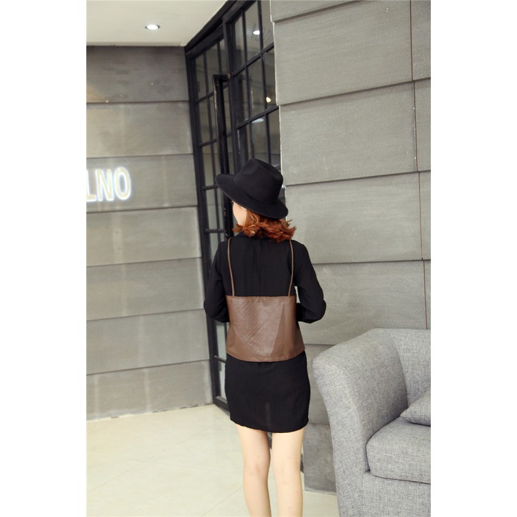 TE679YRYY Camicia lunga in due pezzi finti in pelle alla moda coreana-1