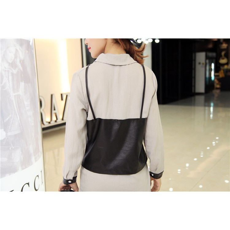 TE679YRYY Camicia lunga in due pezzi finti in pelle alla moda coreana-3