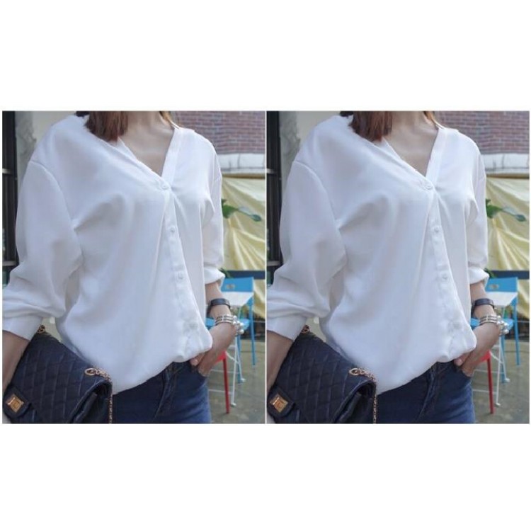 TE6803YWQS Camicia bianca alla moda con scollo a V e due lati con fiocco ampio-4