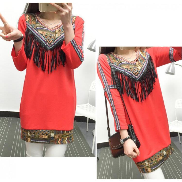 TE6806AYY Abito con nappine ricamate con scollo a V in stile nazionale-2