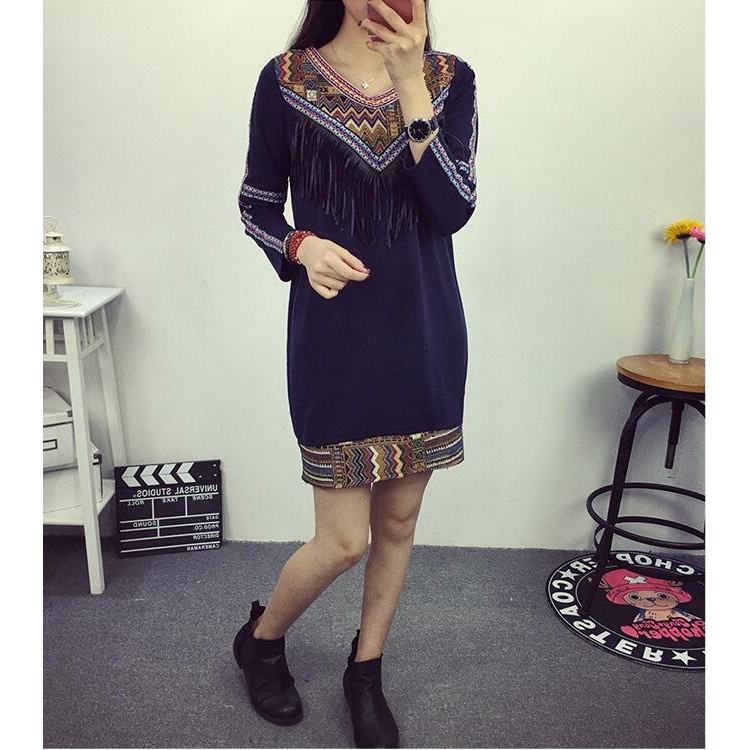 TE6806AYY Abito con nappine ricamate con scollo a V in stile nazionale-6