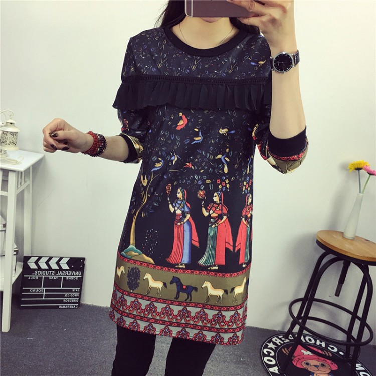 TE6808AYY Abito slim casual con stampa indiana-2