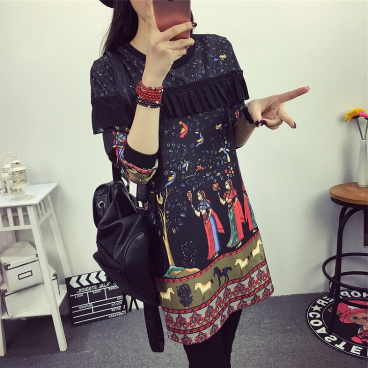 TE6808AYY Abito slim casual con stampa indiana-3