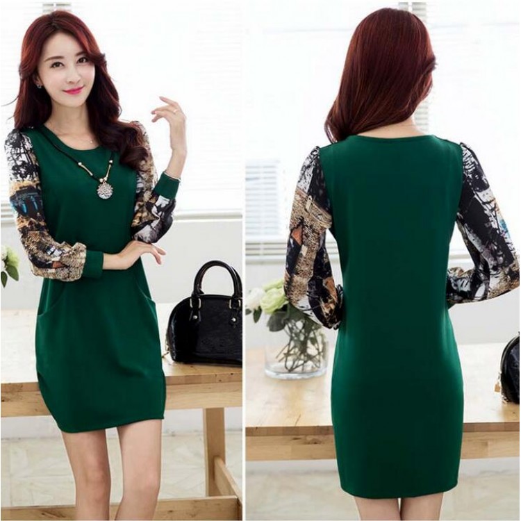 TE6936JMFS Abito con fodera in lana con giunture sulle maniche e stampa alla moda coreana-2