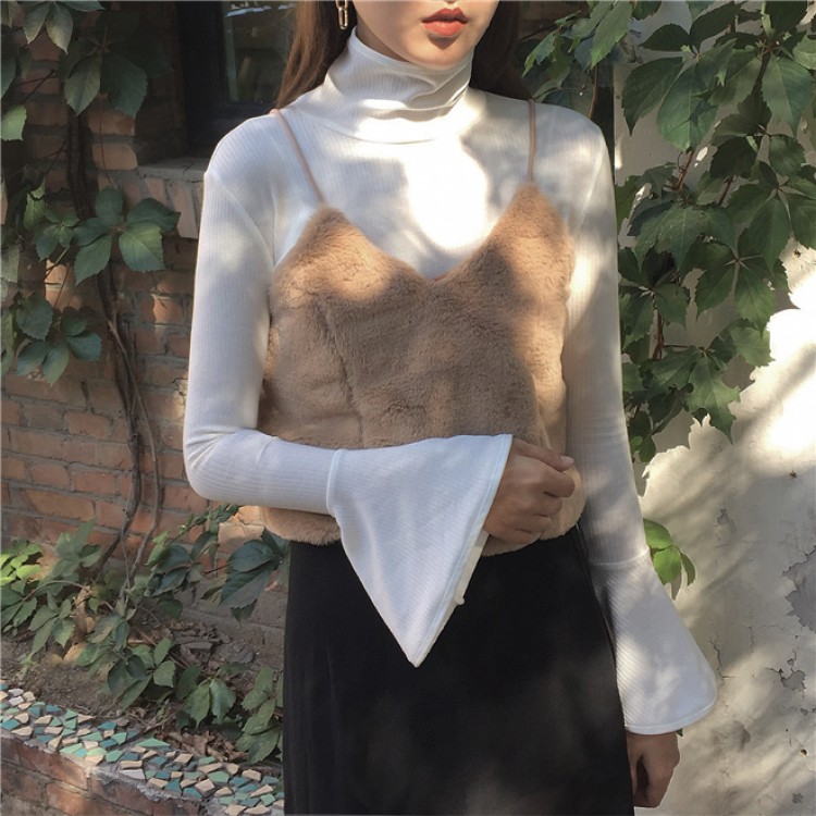 TE697MEH Gilet coreano fashion chic in peluche Gallus con t-shirt con maniche Bishop-3