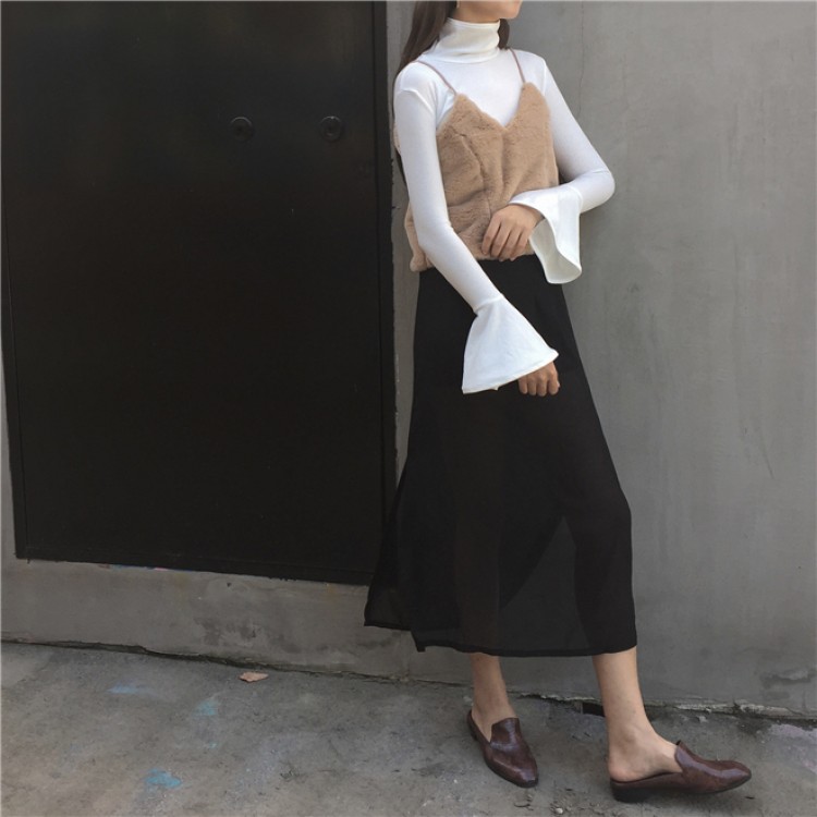 TE697MEH Gilet coreano fashion chic in peluche Gallus con t-shirt con maniche Bishop-4