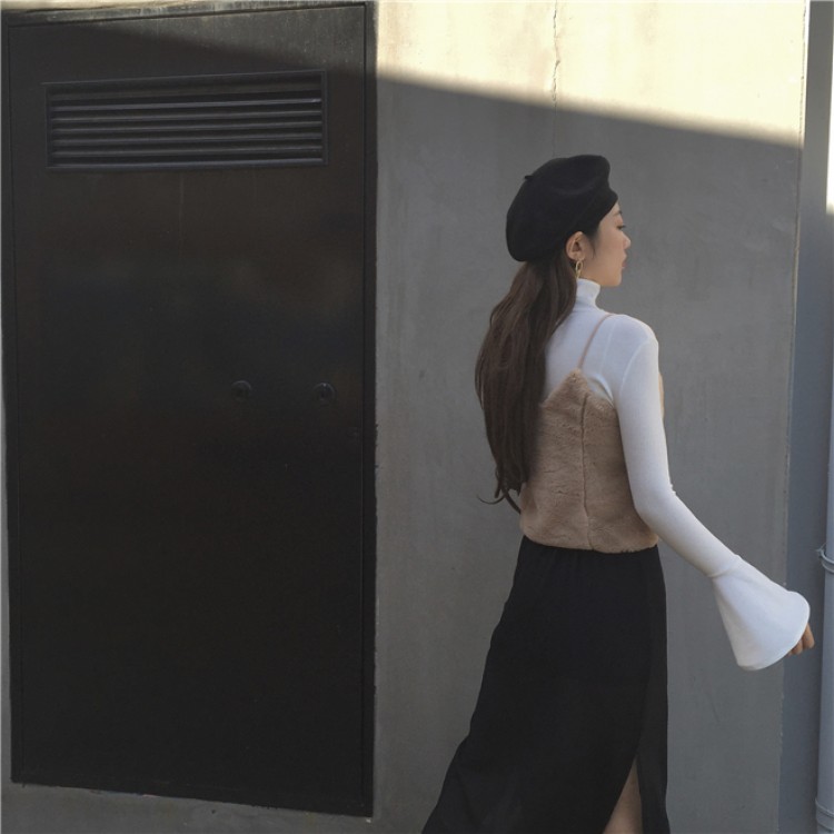 TE697MEH Gilet coreano fashion chic in peluche Gallus con t-shirt con maniche Bishop-5