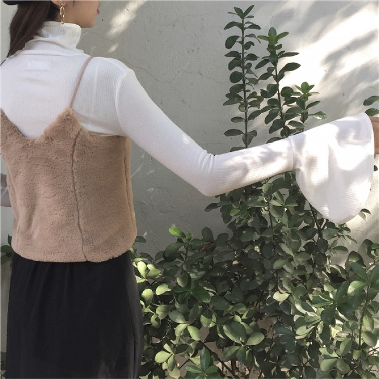 TE697MEH Gilet coreano fashion chic in peluche Gallus con t-shirt con maniche Bishop-6