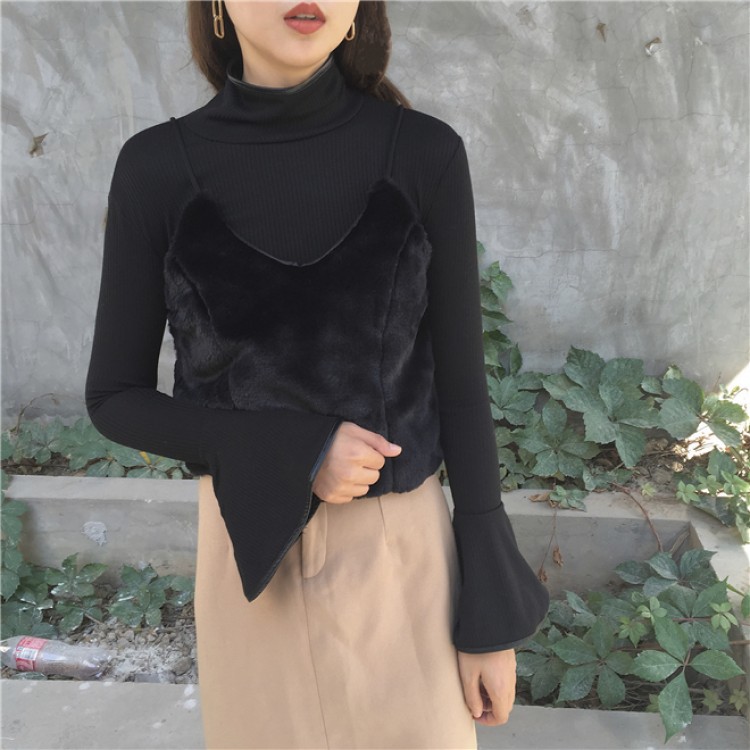 TE697MEH Gilet coreano fashion chic in peluche Gallus con t-shirt con maniche Bishop-8