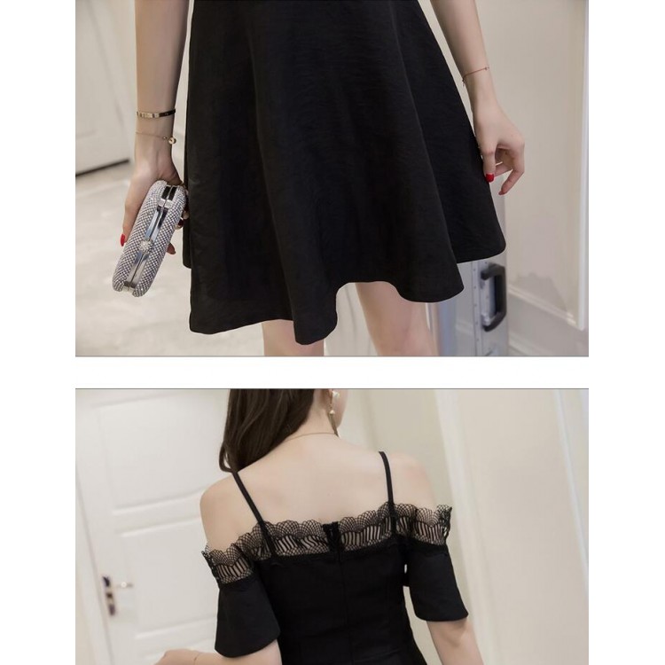 TE7018WMSS Abito in stile coreano con maniche a balza e scollo a barca in pizzo scolpito-6