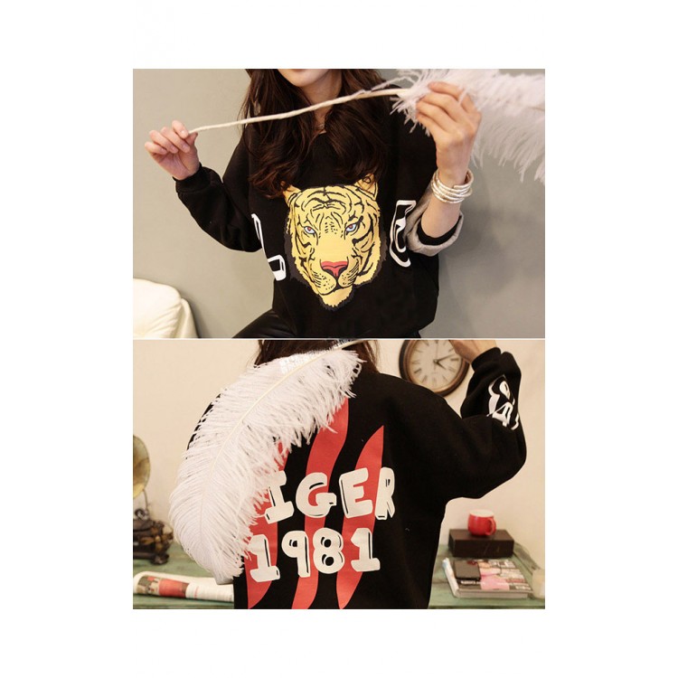 TE1002HYFS Felpa pullover con maniche colorate e stampa testa di tigre-1