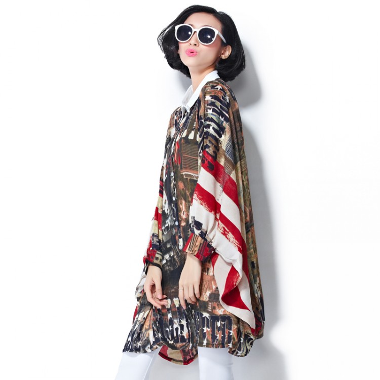 TE7382HSJP Blusa coreana di grandi dimensioni in chiffon con stampa slim-2