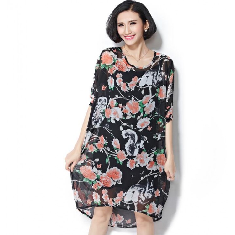 TE7397HSJP Abito di grandi dimensioni in chiffon con stampa trendy alla moda europea-4