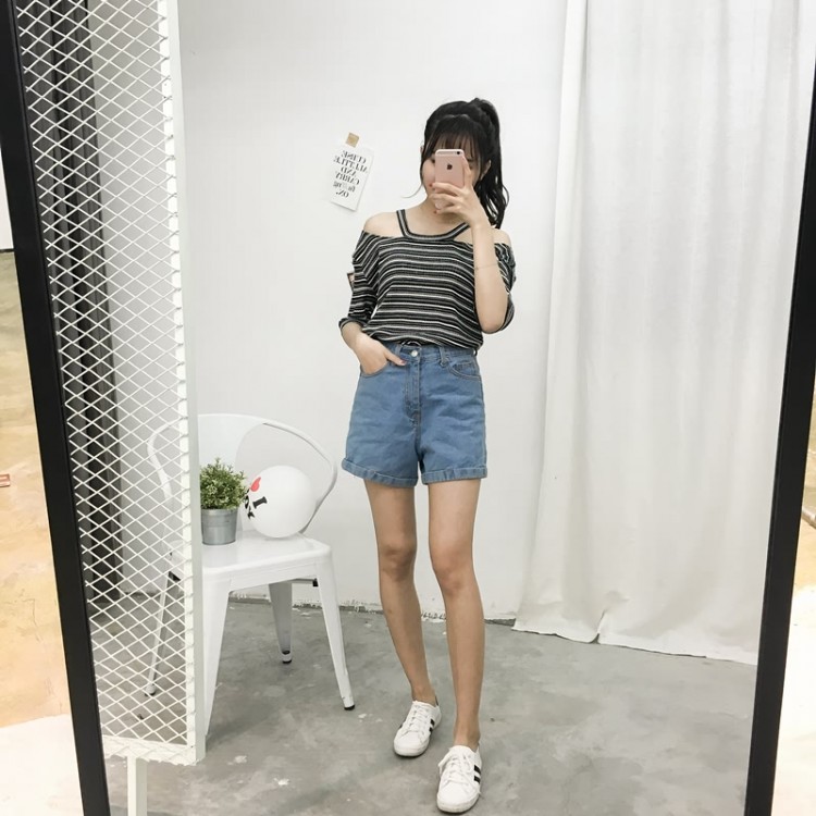 TE7591SSCL T-shirt sexy con spalle scoperte a righe Joker-1