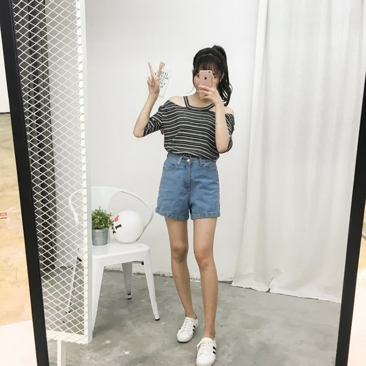 TE7591SSCL T-shirt sexy con spalle scoperte a righe Joker-2