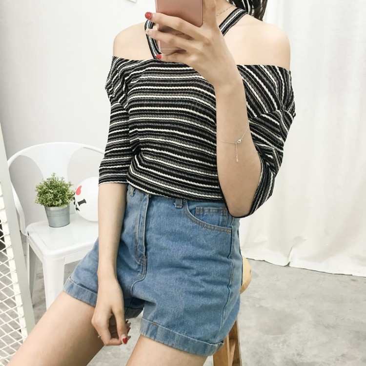 TE7591SSCL T-shirt sexy con spalle scoperte a righe Joker-4