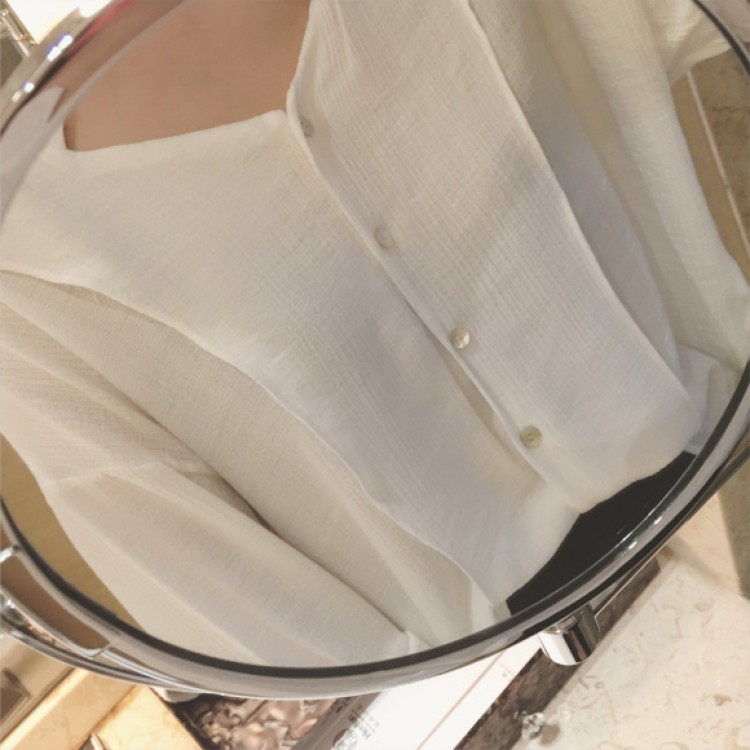 TE7593SSCL Bellissima camicia in chiffon bianco con scollo a V-5