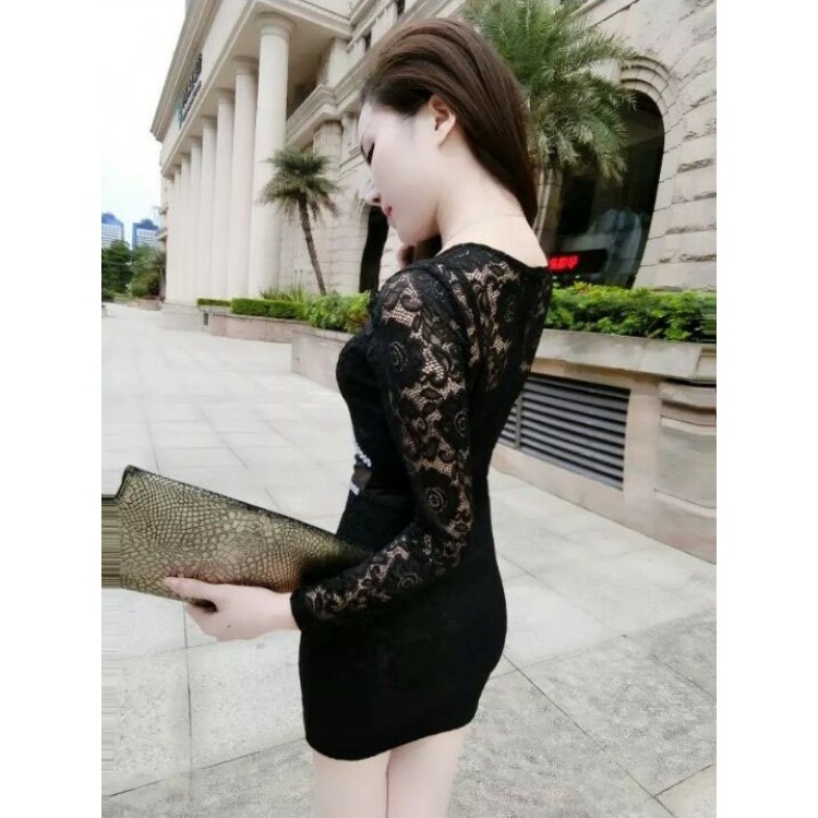 TE8002HYG Abito stretto e aderente in pizzo granato in vita-5